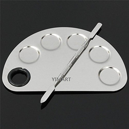 Yimart® Stainless Steel Makeup Palette Cosmetic Five Holes Mixing Pallete Spatula
