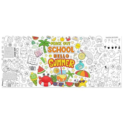 Jumbo End of School Year Coloring Activity Poster - Summer Fun Games DIY Drawing Color-in Paper 55.1 x 23.6 Inch Blank Doodle Art Banner, Home School Educational Event Party Supplies - style: End of School Year (including mini-games)