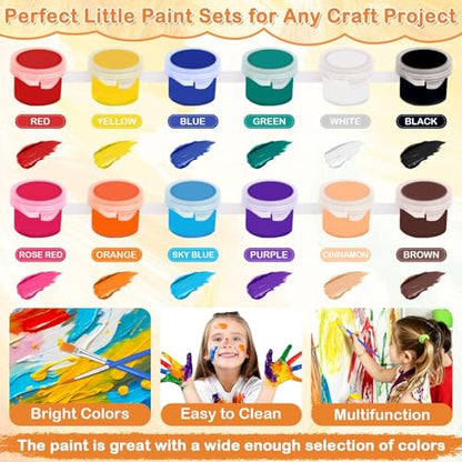 24 PCS Acrylic Paint Set, 2Pack Art Canvas with Easel Stand, 12 Acrylic Paints, 14 Brushes, Palettes, Aprons -Beginner Painting Kit, Mini Painting Canvas with Easel Set, Painting Kits for Adults Party - color: Vibrant Colors-2 pack