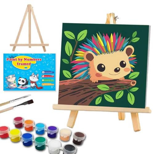 WEMEON Hedgehog Paint by Numbers Kit for Kids with Frame and Easel, Easy Paint by Numbers Kits for Kids Ages 4-6, Small Painting by Number for Birthday Gift, Painting Party(10X10inch) - color: DMBK-0001-US(10X10inch)