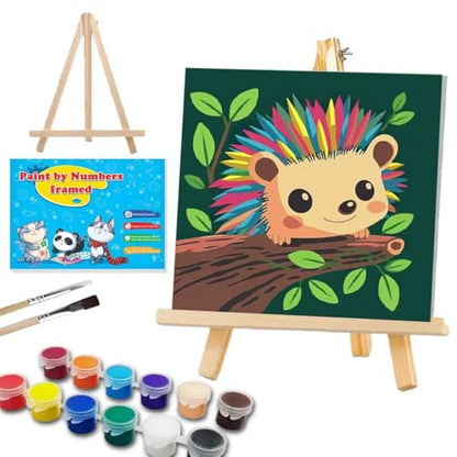 WEMEON Hedgehog Paint by Numbers Kit for Kids with Frame and Easel, Easy Paint by Numbers Kits for Kids Ages 4-6, Small Painting by Number for Birthday Gift, Painting Party(10X10inch) - color: DMBK-0001-US(10X10inch)
