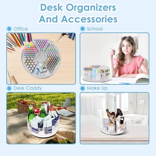 CraftGenes 2 Packs Pen Organizer for Desk - Acrylic Pen Holder with Hand Grips, 360° Extra Large Rotating Desk Organizer with 7 Removable Compartments for Office, Home, and Makeup Storage - size: 2 Packs