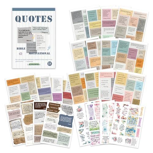 Bible Study Supplies Kit - 24 Sheets Christian Vintage Stickers: Scripture, Quote & Bible Verse Stickers |Inspirational Typewriter Decor | Scrapbooking, Journaling Supplies for Bible Journal - color: Motivational Quotes