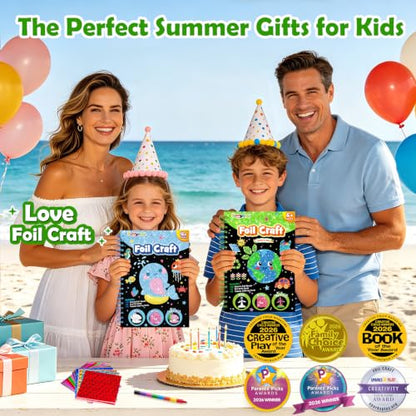FUNNYB&G Foil Art Craft Kit for Kids 4-10 Years Old: Mess-Free & No-Glue, Create 16 Sparkly Going Green Pictures – Perfect Travel Toy & Birthday Gift for Kids (Going Green) - style: Going Green