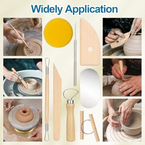 Amrules Clay Tools Kit, 8 PCS Pottery Tools, Practical Polymer Sculpting Tool Kit, Air Dry Clay Tool Set Suitable for Adults, Pottery Craft, Dotting, Drawing, Modeling, Shaping - color: Lightyellow-8Pcs