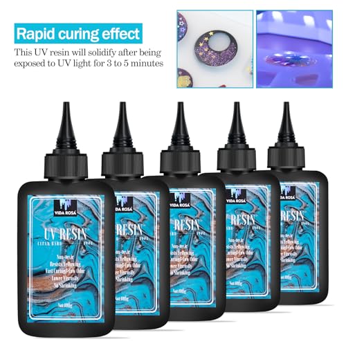VIDA ROSA 500g UV Resin Upgraded Low Viscosity and Low Shrinkage Kit with High Gloss,Hardness and Fast Curing Epoxy Resin for Casting Coating DIY Crafts Jewelry Making and Bracelets - color: Low viscosity 5*100g