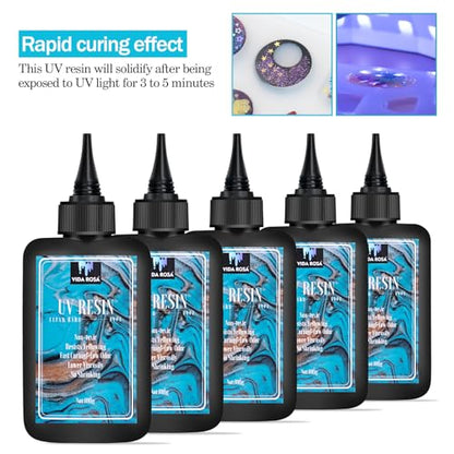 VIDA ROSA 500g UV Resin Upgraded Low Viscosity and Low Shrinkage Kit with High Gloss,Hardness and Fast Curing Epoxy Resin for Casting Coating DIY Crafts Jewelry Making and Bracelets - color: Low viscosity 5*100g