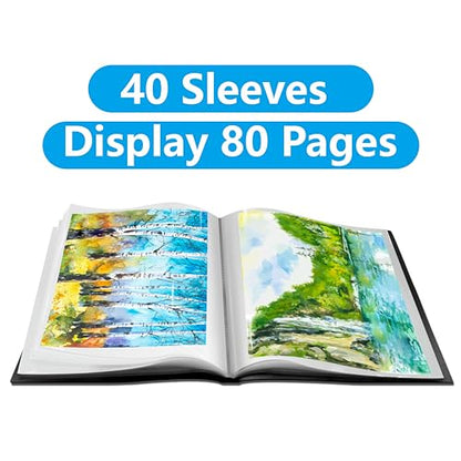 Presentation Book 40 Clear Pockets Sleeves Protectors Art Portfolio Clear Book for Artwork, Report Sheet, Letter (Can Accommodate 19.1 X 13.3inch) - size: 19.1x13.3inch (Black)
