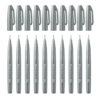 Pentel Brush Sign Pen - Grey (Pack of 10) - color: Grey