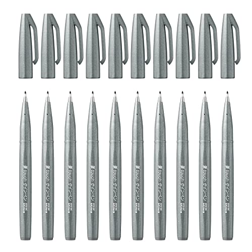 Pentel Brush Sign Pen - Grey (Pack of 10) - color: Grey