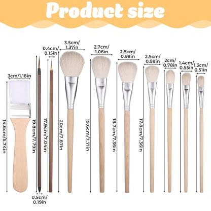 ElevateTech Pottery Brushes for Glazing, 10 Pcs Pottery Glaze Brushes for Painting Ceramic Brush Goat Hair Blend Mop Brush Set for Acrylic Gouache Watercolor Oil Painting