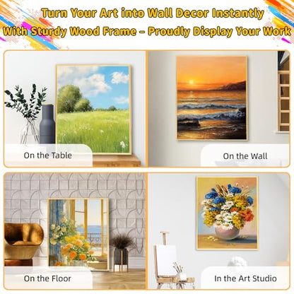 4 Pack 11 x 14 inch Floater Frame Canvas –Gallery Wrapped Canvas Set | 100% Cotton & Cottonseed Husk, Triple Primed, No Bleed, Warp Resistant for Oil and Acrylic – Ready to Hang, No Drill Needed - color: Light Brown, size: 4pk-11x14 in