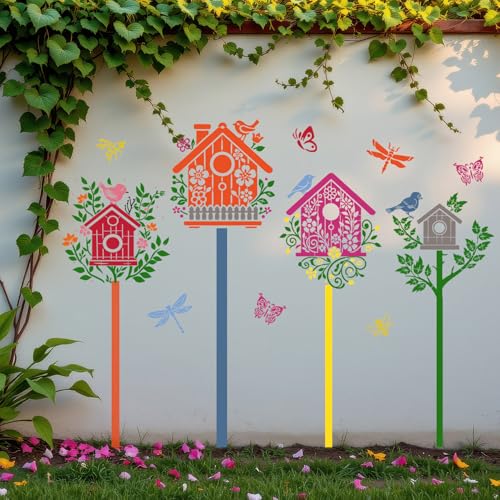 Garden Fence Stencils for Outdoor Large Bird House Stencils for Walls Reusable Drawing Stencil for Painting on Wood Fence Room Wall Window Glass - style: Bird House