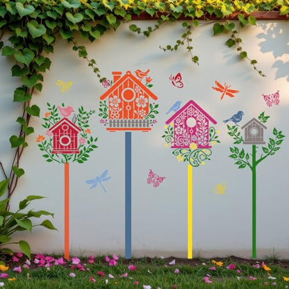 Garden Fence Stencils for Outdoor Large Bird House Stencils for Walls Reusable Drawing Stencil for Painting on Wood Fence Room Wall Window Glass - style: Bird House