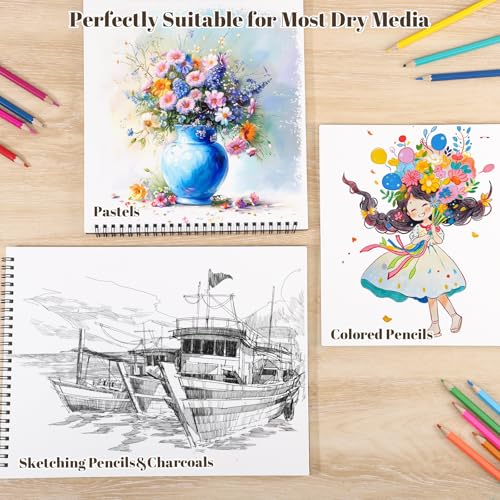 4 Pack Sketch Book, 9 x 12 Inch Sketchbook, 68lb/100gsm Top Spiral Bound Sketch Pad, Acid Free Art Supplies Drawing Painting Sketching Paper for Kids, Beginners, Artists (Tan) - color: Tan, size: 9 × 12Inch（4 Pack）