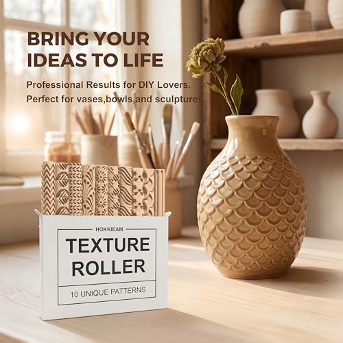 Hokkieam Clay Texture Rollers | 10-Pack Polymer Clay Texture Roller Set for Pottery & Crafting