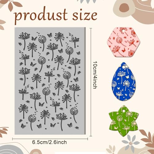 CHGCRAFT Dandelion Polymer Clay Texture Sheets Clay Texture Butterfly Rubber Clay Texture Mat Modeling Pad Texture Sheets for Polymer Clay Making Earrings Jewelry - style: Dandelion