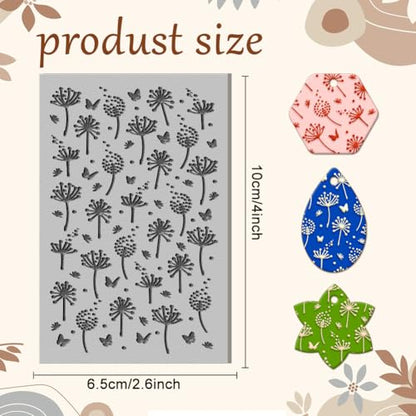 CHGCRAFT Dandelion Polymer Clay Texture Sheets Clay Texture Butterfly Rubber Clay Texture Mat Modeling Pad Texture Sheets for Polymer Clay Making Earrings Jewelry - style: Dandelion