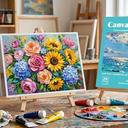 Prudiut 25 Sheets Canvas Paper Pad 9x12 Inches, 180GSM Canvas Sheets Glue Bound Canvas-Textured Surface for Acrylic Oil Painting - Studio Painting Adults Kids Classroom Projects Students Art Hobbyists