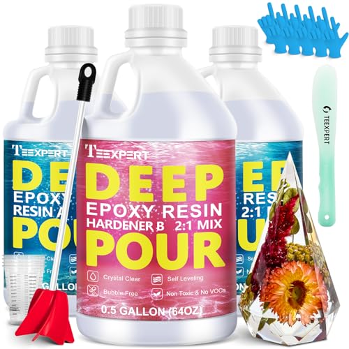Teexpert Deep Pour Epoxy Resin, 1.5 Gallon Epoxy Resin Kit for 2-4" Pour Depths, Crystal Clear & High Gloss, Bubble-Free Casting Resin for River Tables, Flower Preservation and Mold Crafts - 2:1 Mix - size: 1.5 Gallon