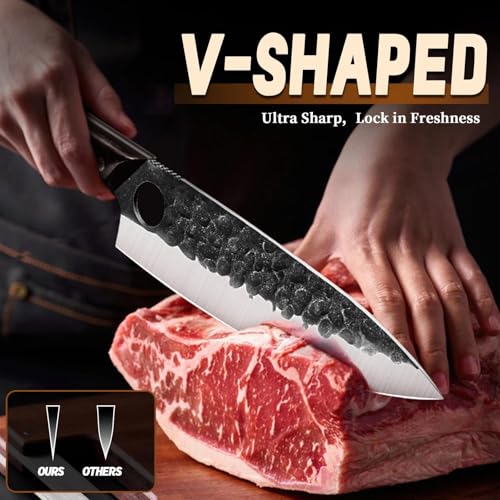 Golden Bird Japanese Chef Knife Set with Roll Bag, Hand Forged Butcher Knife Set for Meat Cutting, Outdoor BBQ Knives for Men, Christmas Gifts for Men Women - size: 8.07inches