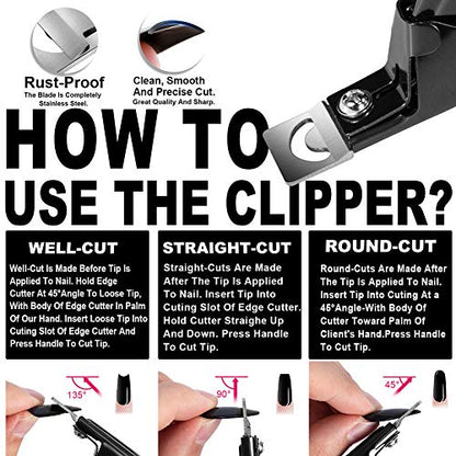 Black Premium Adjustable Stainless Steel Artificial Acrylic Fake False Nail Tip Clipper Cutter Trimmer Manicure Pedicure Sharp Blade Clip Tool For Salon Home Nail Art Beauty Design DIY - color: Metal Black