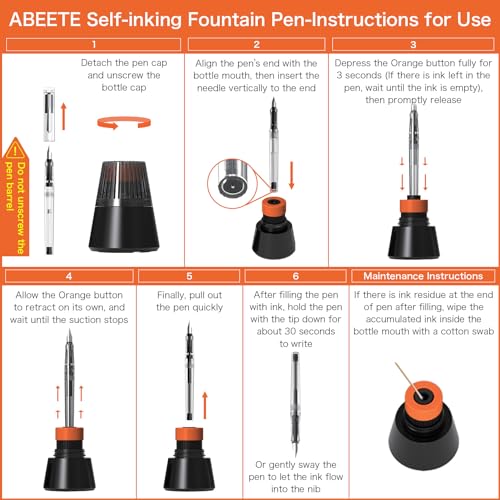 Self-Inking Fountain Pen Set, Auto Ink Refill No Cartridges or Converter Needed, Includes Black Bottled Ink, Clear Barrel, Chrome Trim, Fine Nib-Smooth Writing, Journaling, Calligraphy