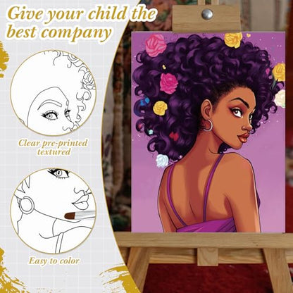 Sherr 24 Pcs Pre Drawn Canvas for Painting Adult Pre Printed Canvas Bulk Sip and Paint Kit Stretched Panels Paint Set for Theme Valentine Painting Night Party Favor(Afro Lady,8 x 10 Inch) - size: 8 x 10 Inch, style: Afro Lady