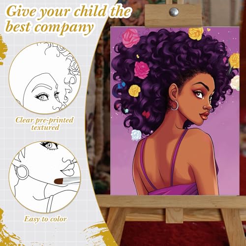 Sherr 24 Pcs Pre Drawn Canvas for Painting Adult Pre Printed Canvas Bulk Sip and Paint Kit Stretched Panels Paint Set for Theme Valentine Painting Night Party Favor(Afro Lady,8 x 10 Inch) - size: 8 x 10 Inch, style: Afro Lady