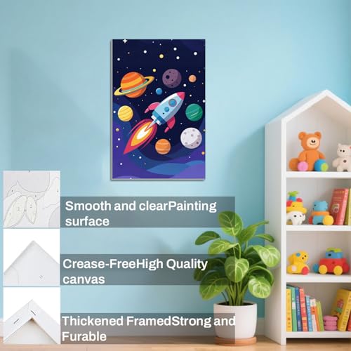 WEMEON Rocket Paint by Numbers Kit for Kids with Frame and Easel, Easy Paint by Numbers Kits for Kids Ages 8-12, Small Painting by Number for Birthday Gift, Painting Party(10X12inch) - color: DAYH-0069-US(8X12inch)