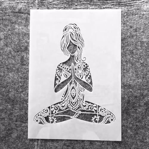 TIAMECH A4 Reusable Yoga Girl Stencil for Painting | Mandala Praying Girl Layering Template, DIY Wall Art, Wood Furniture, Scrapbook & Crafts (8.3x11.7inch) - style: Yoga Girl
