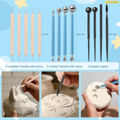 ZEHIQ White Air Dry Clay 6.6 lbs with 25pcs Pottery Sculpting Tools Set | Natural Modeling Clay, Pottery Wheel & Hand Building, DIY Craft Projects, Perfect for Beginners and Professional artists - color: 6.6lbs white + tools