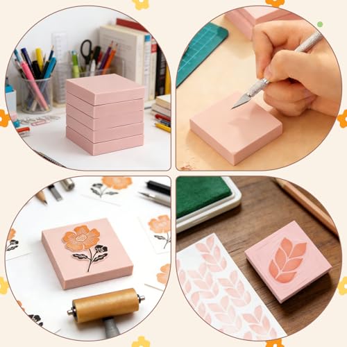 6 Pack 2"x2" Pale Pink Rubber Stamp Carving Blocks - Soft Linoleum Material for DIY Craft Projects & Handmade Stamps - style: Square