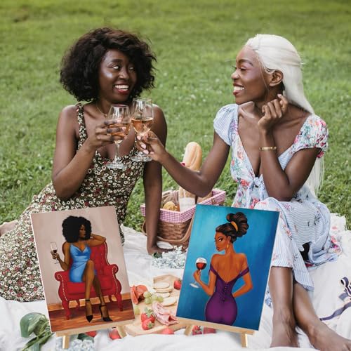 Cholemy 36 Pcs Paint and Sip Kit for Adults 8''x10'' Pre Drawn Canvas for Painting DIY Afro Acrylic Painting Kit Wood Easel Brushes Date Night Bulk for Summer 4th of July Party Gift(Charming Lady) - style: Charming Lady