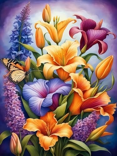 BYGFHLYW 5D Diamond Painting Kits for Adults, Flower Full Round Drill Diamond Art, DIY Craft Paint by Number for Floral Home Wall Decor Present, 12x16 inch - color: KM1089-1