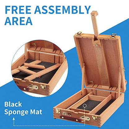Falling in Art Wooden Tabletop Easel, Beech Wood Sketchbox Desktop Easel for Painting, Portable Art Drawing Easel for Beginners and Professionals - style: Tabletop Easel
