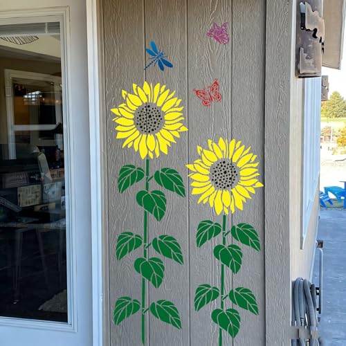 Large Flower Stencils for Painting on Wood 11.8” Fence Flower Stencils for Outdoors Reusable Floral Stencil for Painting on Wall Canvas Fabric Furniture Window - style: Flowers