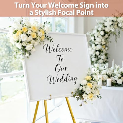 WRINGKIT Gold Easel Stand for Sign, Heavy Duty Metal Adjustable Display Stand with 4 Tier, 42.5'' Height Large Floor Standing Easel for Painting, Poster, Mirror, Art, Welcome Wedding Signs