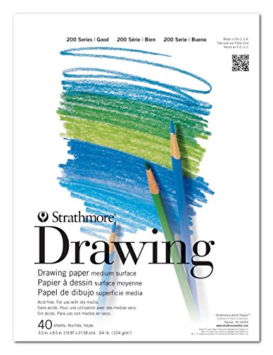 Strathmore 200 Series Drawing Paper, Tape Bound Pad, 5.5x8.5 inches, 10 Sheets (64lb/104g) - Artist Paper for Adults and Students - Charcoal, Colored Pencil, Ink, Pastel, Marker - size: 5.5x8.5