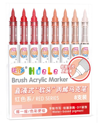 Guangna Red Acrylic Paint Markers, Brush Tip Acrylic Paint Pens for Pumpkin Paint, Christmas Art, Rock Painting, Wood, Glass, Ceramic, Canvas, Stone, DIY Crafts - color: Red