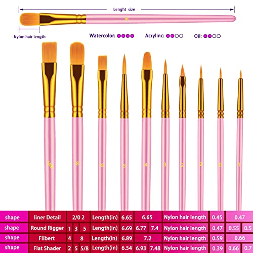 Paint Brushes Set, 30 Pcs Paint Brushes for Acrylic Painting, Oil Watercolor Acrylic Paint Brush, Artist Paintbrushes for Body Face Rock Canvas, Adult Drawing Arts Crafts Supplies, Pink - color: Nickel,pink