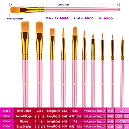 Paint Brushes Set, 30 Pcs Paint Brushes for Acrylic Painting, Oil Watercolor Acrylic Paint Brush, Artist Paintbrushes for Body Face Rock Canvas, Adult Drawing Arts Crafts Supplies, Pink - color: Nickel,pink