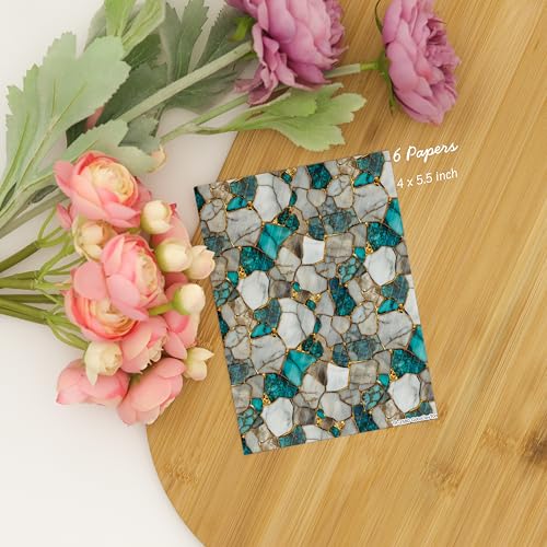 GOTO CLAY TOOLS Turquoise Gold Marble Clay Transfer Paper – 6 Pcs, Transfer Paper for Polymer Clay, Marble Pattern Polymer Clay Transfer Sheet for Jewelry Making - color: Turquoise Gold Clay