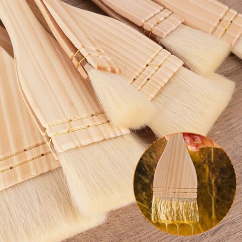 Artist's Choice Hake Paint Brush Set - Pack of 12 Flat Hake Brushes (1in/2in/3in), Crafted with Premium Goat Hair Bristles, Ideal for Watercolor, Wash, Ceramic and Pottery Painting - size: 12 Pack (1in/2in/3in)