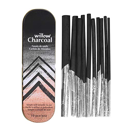 SIQITECHNO Willow Charcoal Sticks Sketch Charcoal Black Charcoal Sticks Set Artist Vine Charcoal Sitcks Vine Willow Charcoal Pencils for Drawing Shading Art Supplies 10Pcs 4Size Assorted 4.5-9mm
