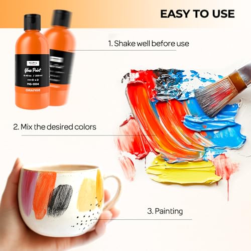 Nicpro 18 Colors Acrylic Glass Paint Set (8.45 oz, 250 ml) Large Bulk Enamel & Ceramic Painting Supplies Kit for Wine Bottle Glass Jars Windows with Sponge & Art Knife, Opaque Gloss Finish - size: 8.45 Fl Oz (Pack of 18)