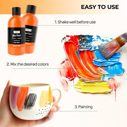 Nicpro 18 Colors Acrylic Glass Paint Set (8.45 oz, 250 ml) Large Bulk Enamel & Ceramic Painting Supplies Kit for Wine Bottle Glass Jars Windows with Sponge & Art Knife, Opaque Gloss Finish - size: 8.45 Fl Oz (Pack of 18)