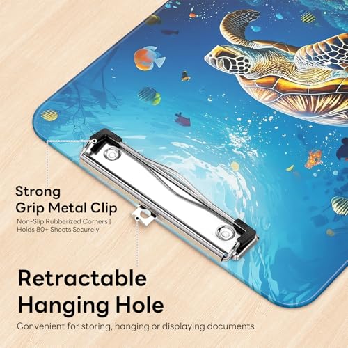 Plastic Cute Clipboard Low-Profile Metal Clip, A4 Letter Size 9 x 12.5 in, 8.5 x 11 Paper Clip Board for Teachers, Nurses, Classroom,Sea Turtles - color: Sea Turtles