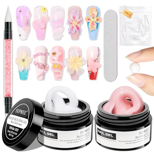 Nude and White Molding Gel for Nails 3d Sculpting Gel Non Stick Hand Solid Builder Gels for Nail Extension Sculpting Modeling for Carving Patterns Decoration Home Manicure DIY for Women - color: White&Nude
