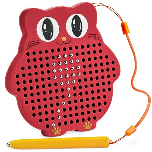 AYNAT FUN Magnetic Drawing Board for Kids & Toddlers with Beads and Magnet Stylus Pen - Magnetic Travel Toy for Airplane & Car Ride Activities for Kids - color: Red